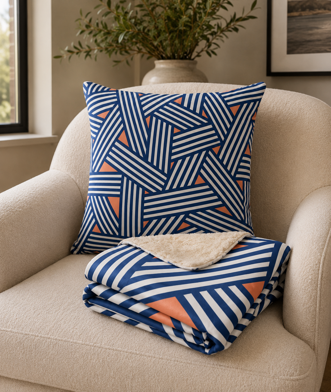 Navy & Terracotta Woven Throw Pillow