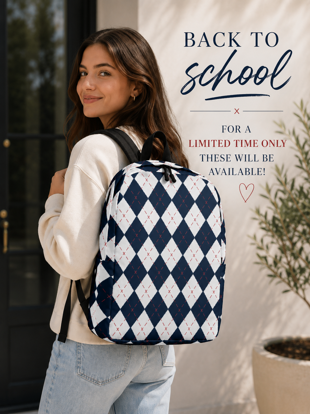 Navy Argyle Backpack