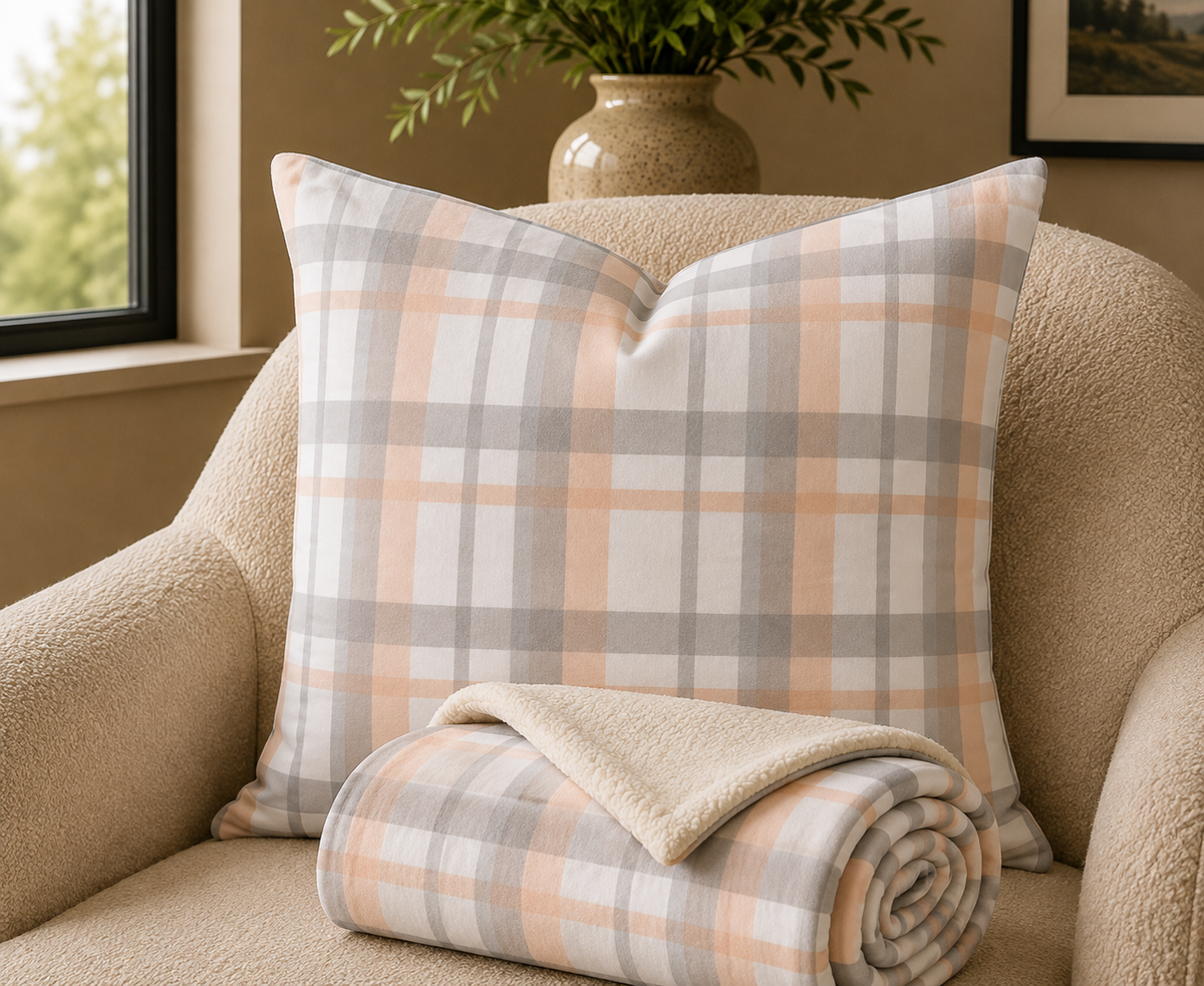 Blush Plaid Throw Pillow