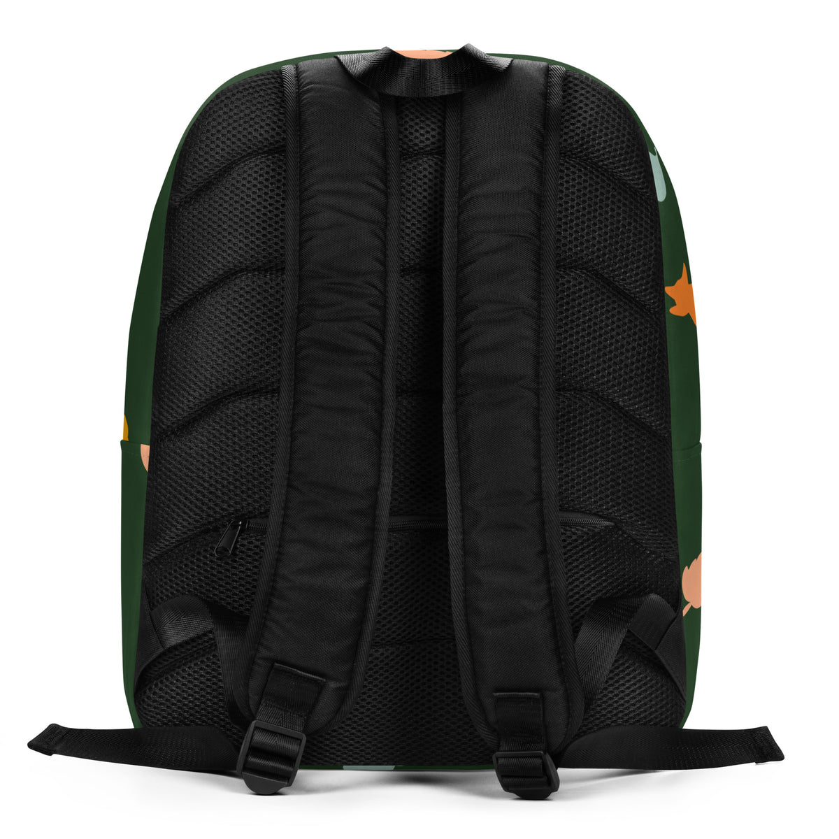 The back view of a black mesh backpack with padded shoulder straps 