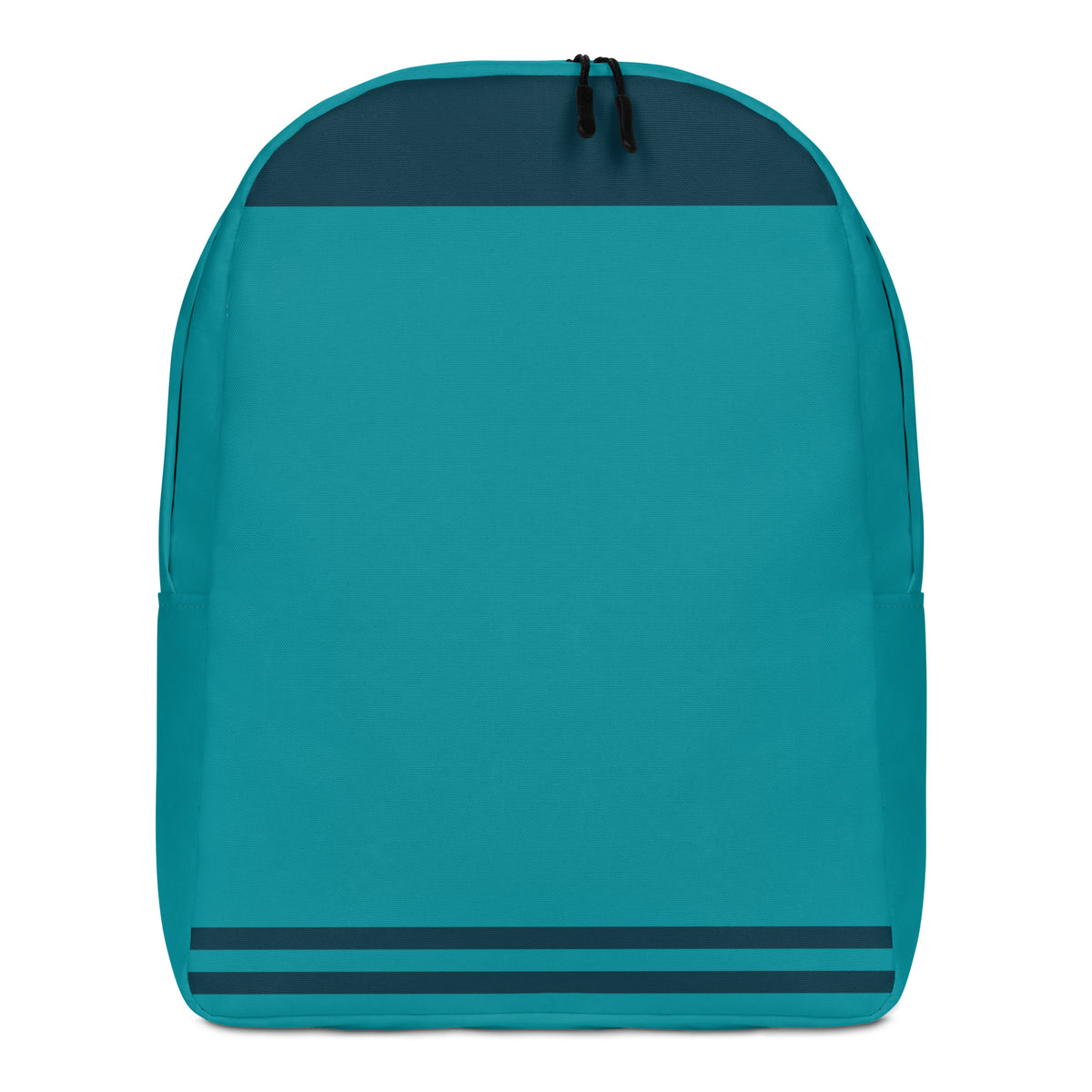 A teal backpack with a dark navy top panel and matching dark stripes near the bottom