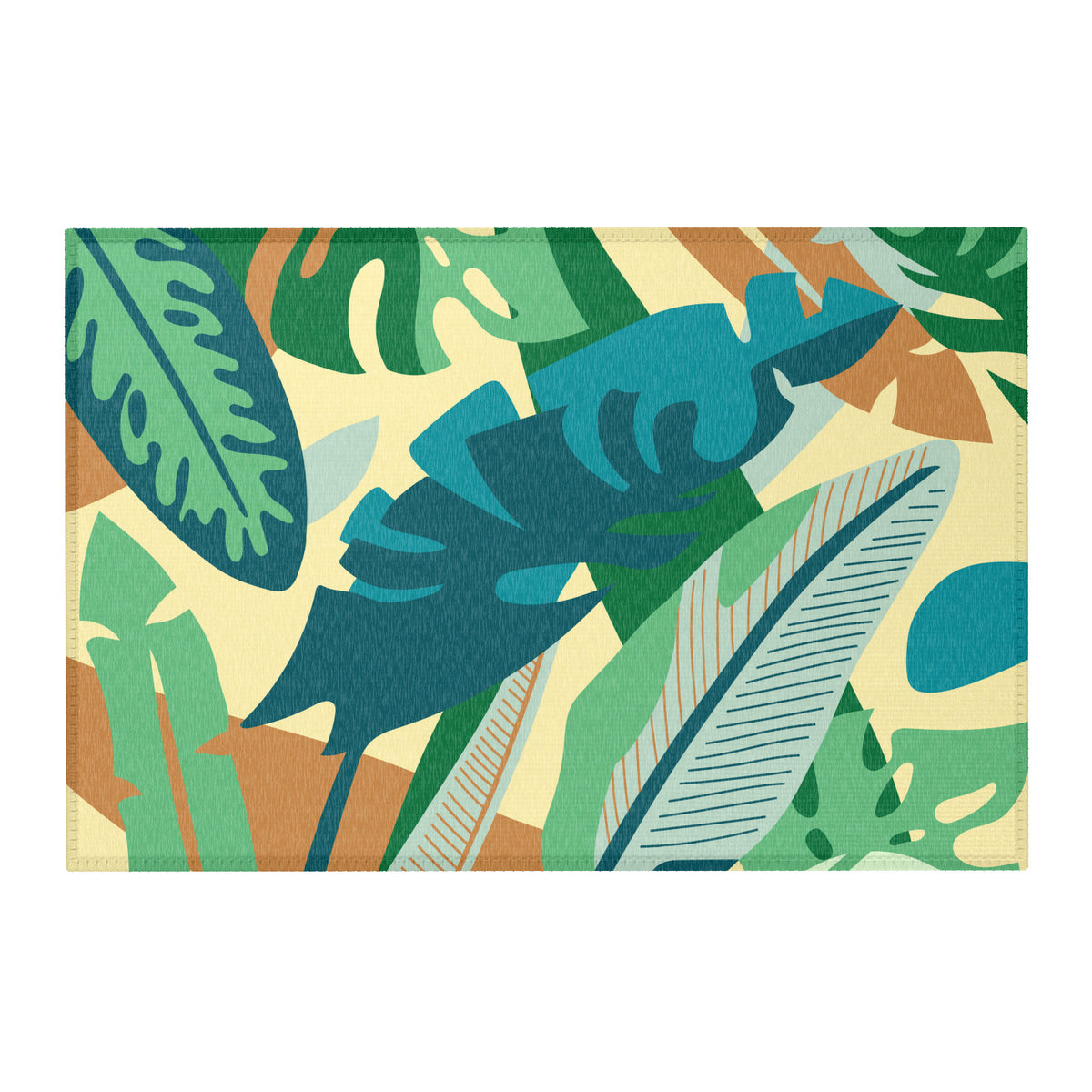 Tropical leaf print area rug, 36 by 24 inches, indoor accent rug