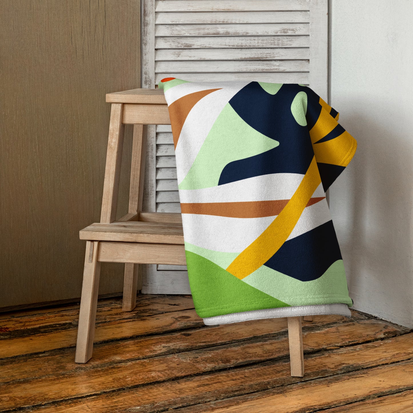 A colorful abstract patterned Tropical Palm Escape Beach Towel