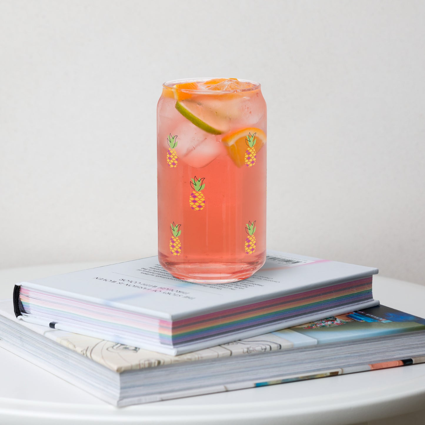 Pink glass with pineapple patterns. 