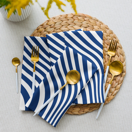 Blue and white striped dinner napkins. 