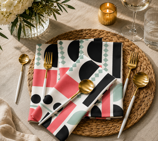 geo pattern napkins red, black mint green red 