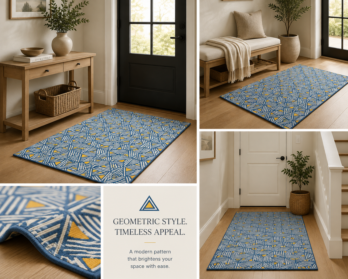 Blue & Yellow Geometric Triangle Area Rug