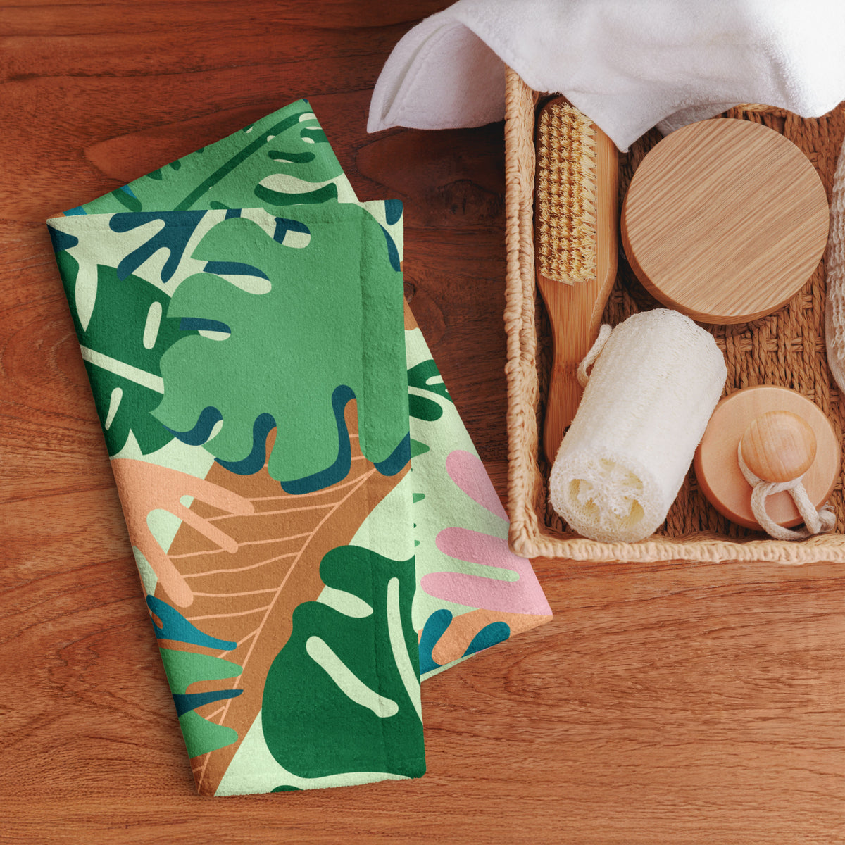 A tropical leaf print cotton hand towel 