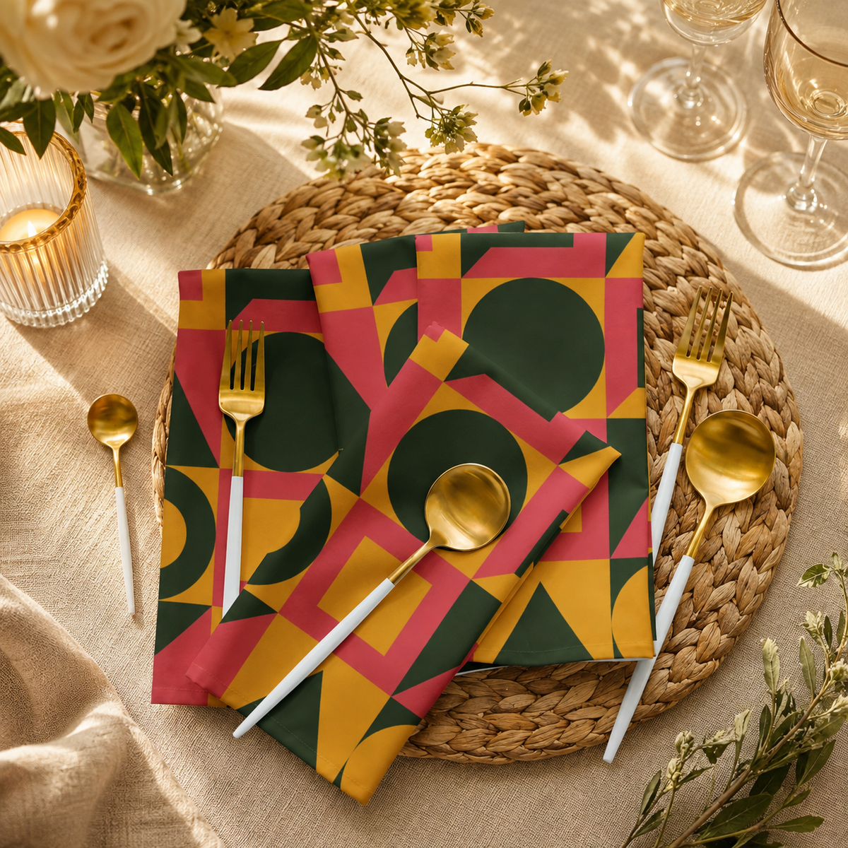 napkins gold red dark green set of 4