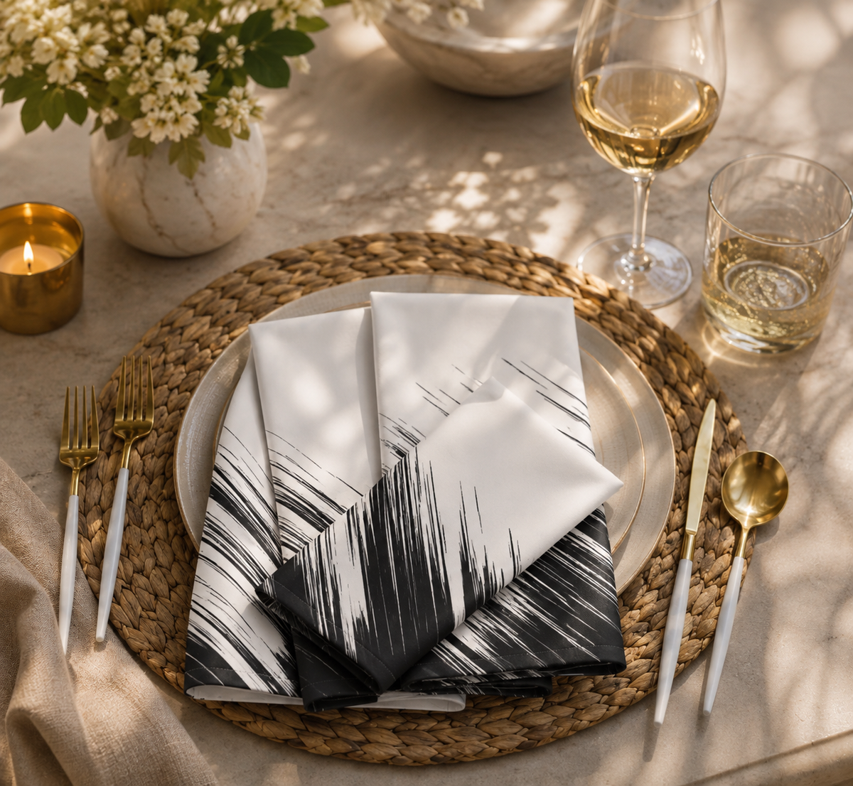  black brushstroke pattern cloth napkins 