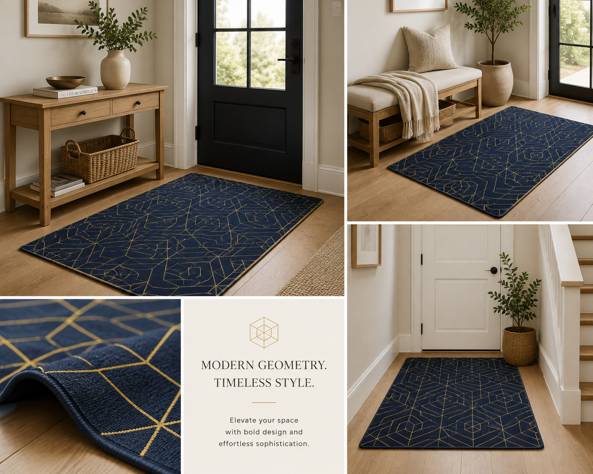 Navy Blue & Gold Art Deco Area Rug