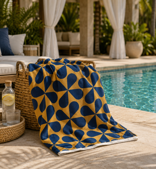 Navy and gold beach pool towel 