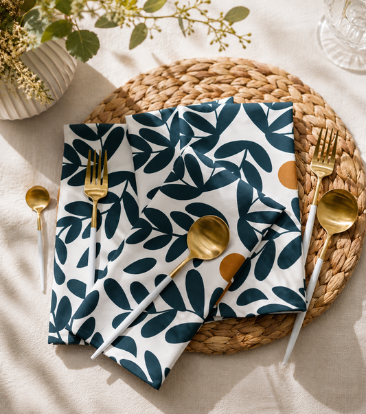 napkins olive pattern blue white and gold