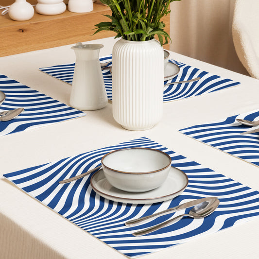 Blue and white wavy striped placemats. 