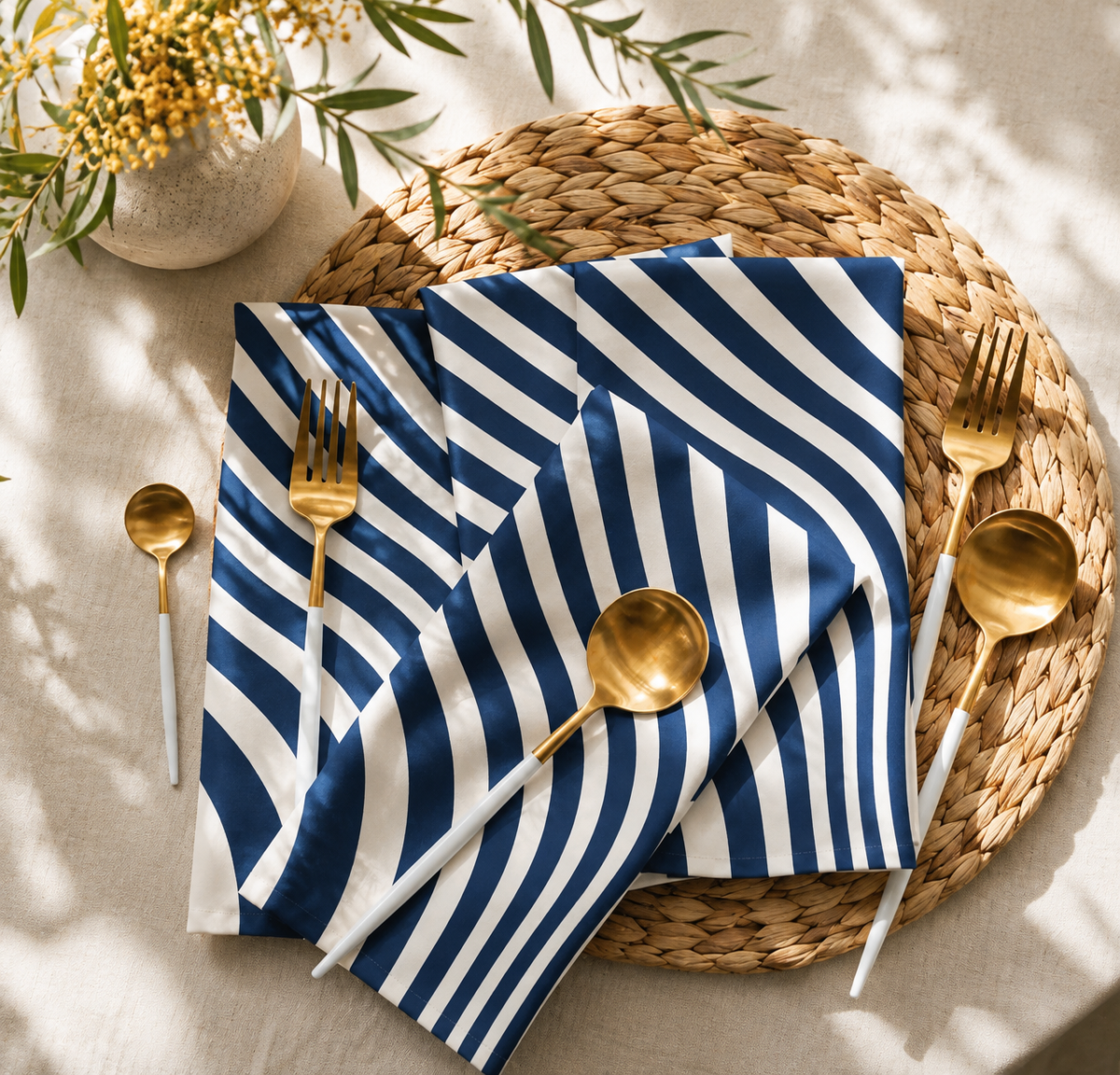 stripe blue and white 4 cloth napkins 