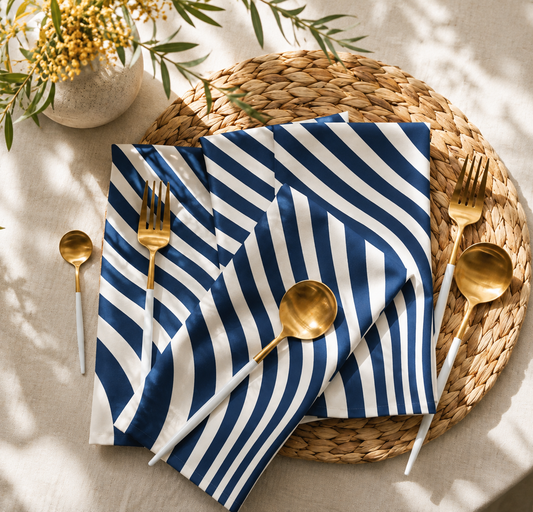 stripe blue and white 4 cloth napkins 
