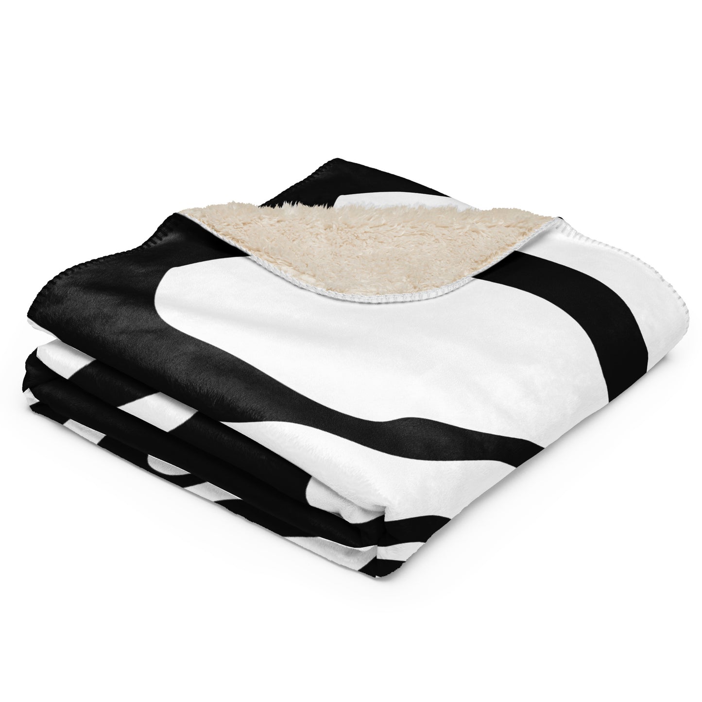 Sherpa Black and white striped blanket with beige interior 