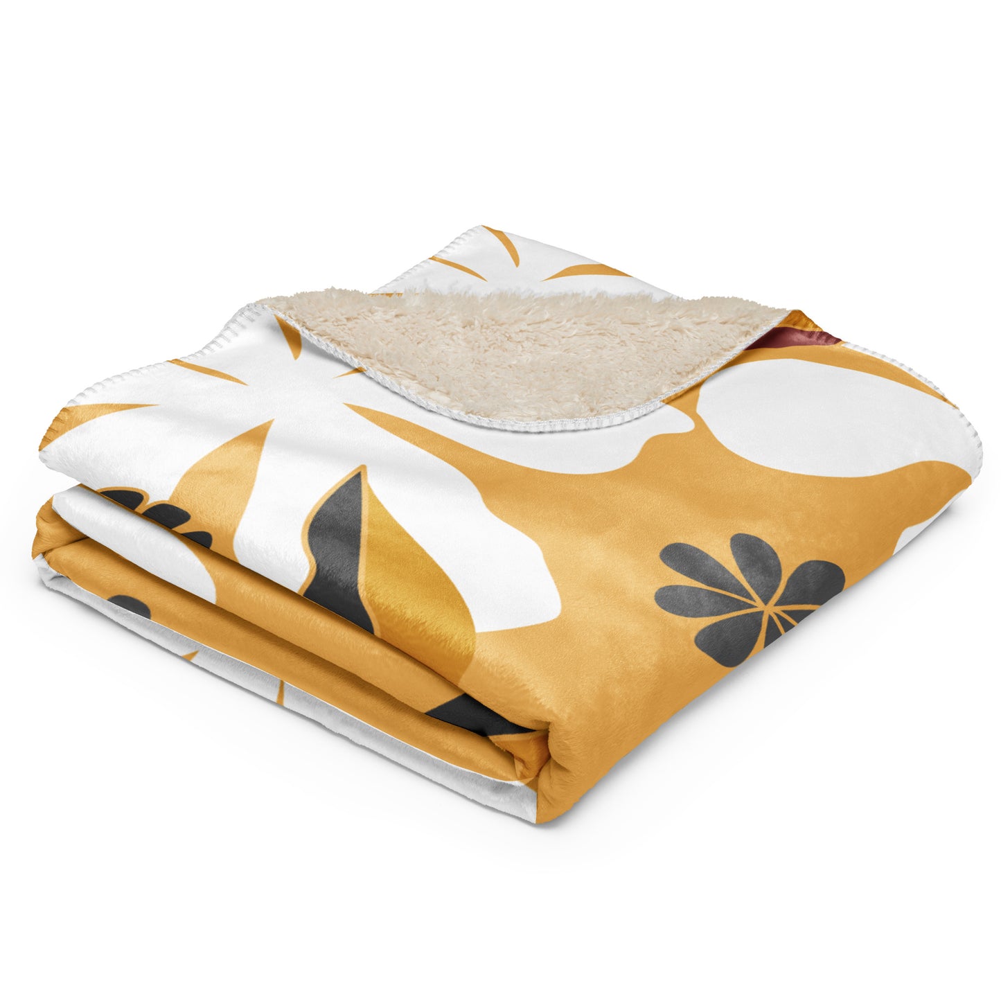 yellow cream brown sherpa floral pattern blanket 